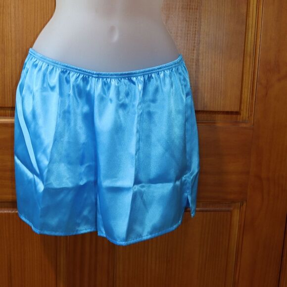 Morgan Taylor Blue Lime Green Satin Pajama Short Set Vintage 90s Medium - Picture 3 of 12